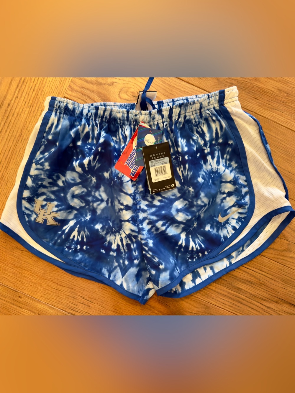 NWT; Nike Women's Blue & White Tie-Dye Running Shorts; University of Kentucky